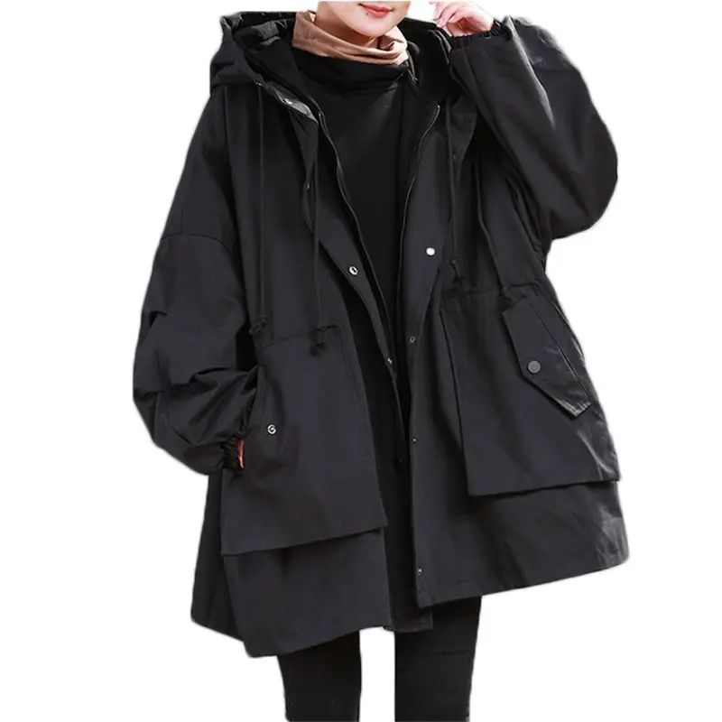 

Plus Velvet Thick Hooded Coat Jacket 2019 Winter Tooling New Korean Large size Long Oversize Jacket Woman Cotton Clothing f1407