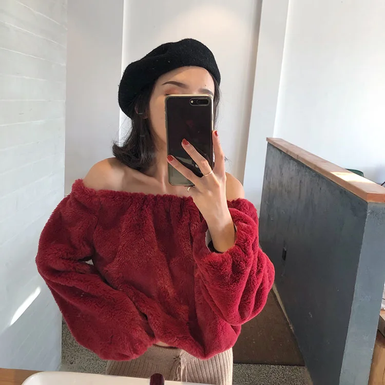 WHITNEY WANG осень зима модная Уличная Сексуальная Мягкая флисовая толстовка с вырезом лодочкой женские толстовки пуловер