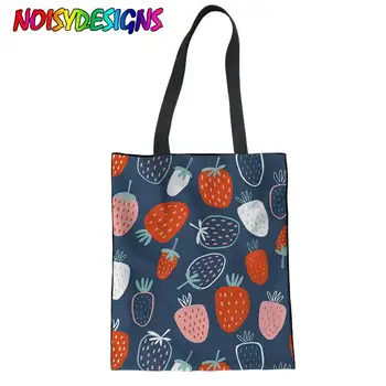 

NOISYDESIGNS Canvas Shopping Bags Cloth Tote Shopping Bags Strawberry Prints Reusable Grocery Washable & Eco-friendly Handle Bag