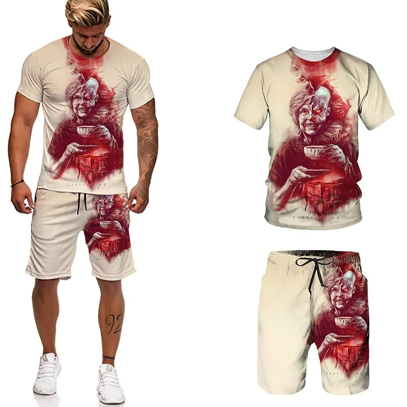 Horror Movie IT Clown 3D Printed T-Shirt Shorts Suit Freddy Jason Film Halloween Men Women Fashion Tracksuit Set mens short sets Men's Sets