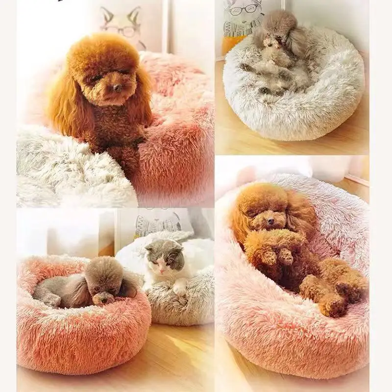 

2019 Deep Sleep soft round Dog bed House Super Soft Dog Bed Round Nest Autumn Winter Cat Mattress Washable long plush Dog Kennel