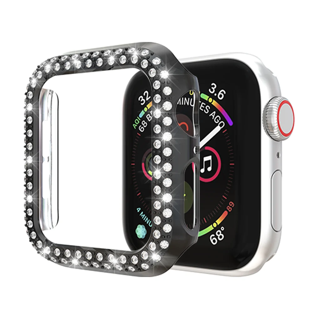 6D Стразы с блестками чехол для Apple Watch Series 5 4 3 2 1 Жесткий ПК Бампер рамка Полное покрытие чехол Крышка 38 40 42 44 мм