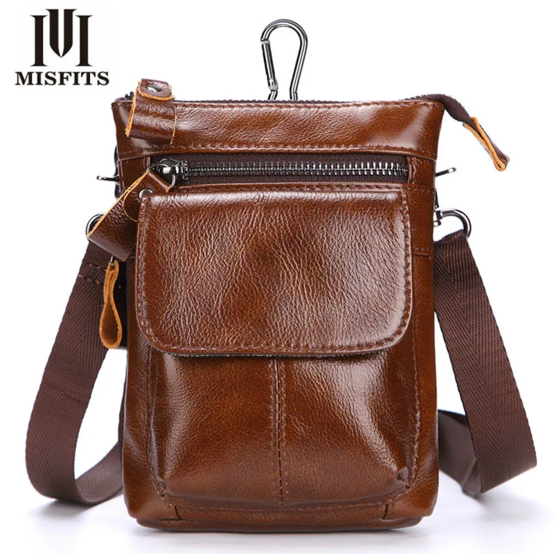 MISFITS Men's Waist Bags Genuine Leather Man Chest Bag Fashion Crossbody Shoulder Many Compartments 