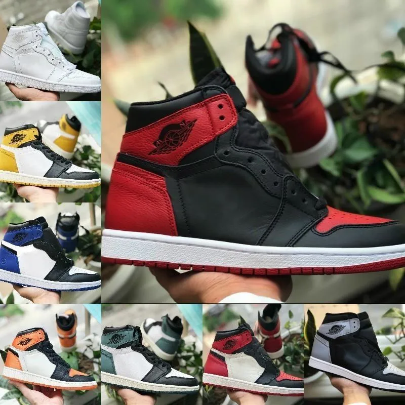 

With Box 2019 New High OG Mid Mens 1 Basketball Shoes Game Royal Banned Shadow Bred Red Blue White Toe Shoes1s Chicago Sneakers