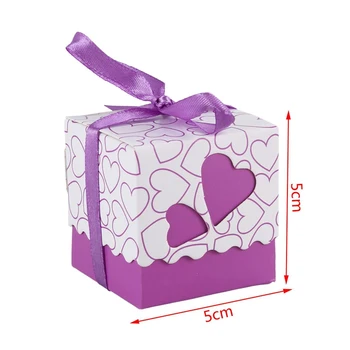 

New 30pcs Love Heart Small Laser Cut Gift Candy Boxes Wedding Party Favor Candy Bags With Ribbon Decor, Purple