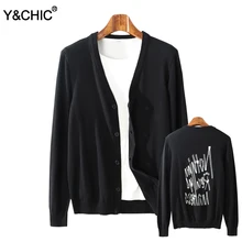 Y&CHIC, весенний и осенний мужской Приталенный кардиган с длинным рукавом и v-образным вырезом, свитер с рисунком сзади из хлопка