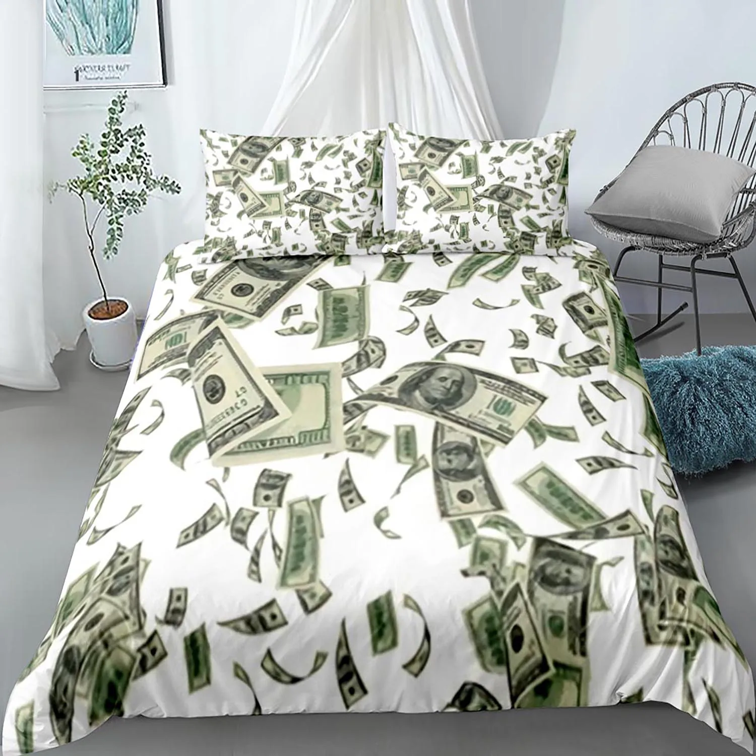 Funny Design Money Dollar Bedding Set Single Twin Full Queen King Size Money Bed Set Children's
