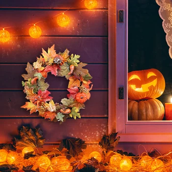 

45cm Halloween Maple Leaf Wreath Door Decor Hanging Pendant Simulation Garland Christmas Door Ornament Artificial Wreath