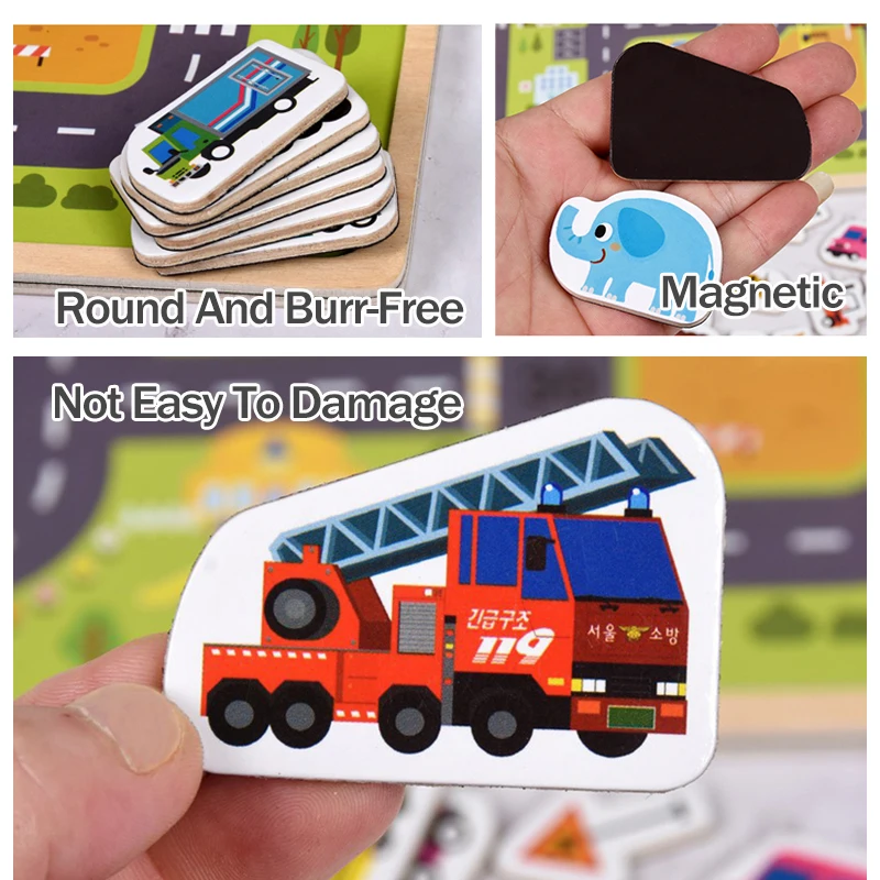 Children Magnetic Puzzle Animal Traffic Vehicle Scenes Game Wooden 3D Jigsaw Toys Baby Kids Early Educational Learning Toy Gifts wooden puzzles magnetic puzzle toys wooden toys puzzle toys