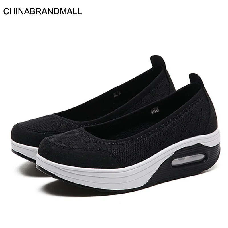 

2020 Summer Women Platform Shoes Woman Lady Flat Casual Shallow Shoes Slip on Comfort Lace Black Fabric Shoes Zapatos De Mujer
