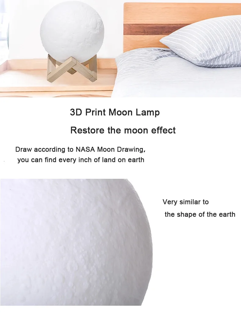 New Design Romantic Night Light 3D Print Moon Lamp From Factory