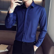 Мужская рубашка с длинным рукавом, новинка, для взрывных моделей, мужская деловая Повседневная рубашка, тонкая, эластичная, не железная, дикая, Молодежная