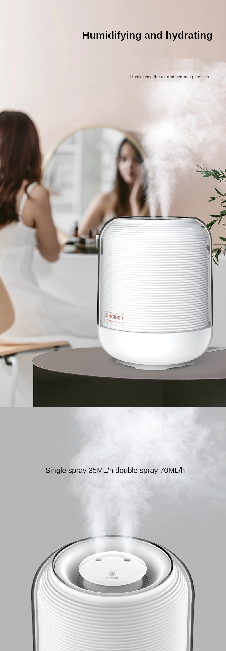 Mini Humidificateur USB 300ml Blanc - Silencieux, Diffuseur D'arôme, Pour Bureau Ou Chambre