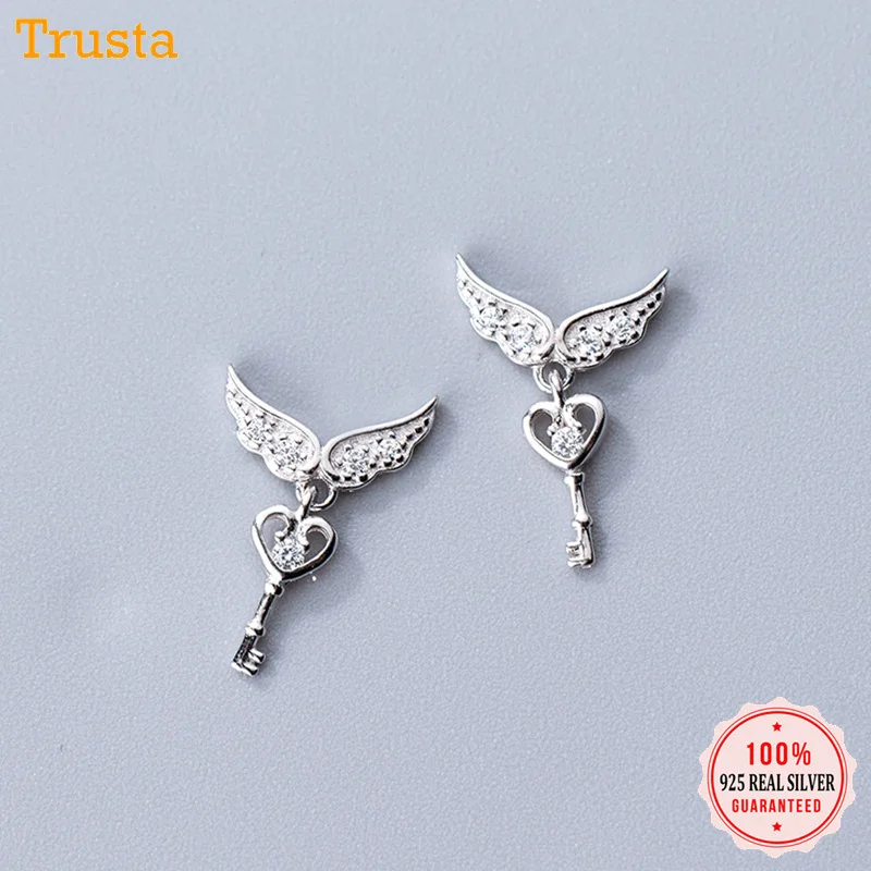 Trustdavis 925 пробы серебряные женские ювелирные изделия Модные серьги-гвоздики с угловым крылом CZ подарок для женщин девушек подростков DA105