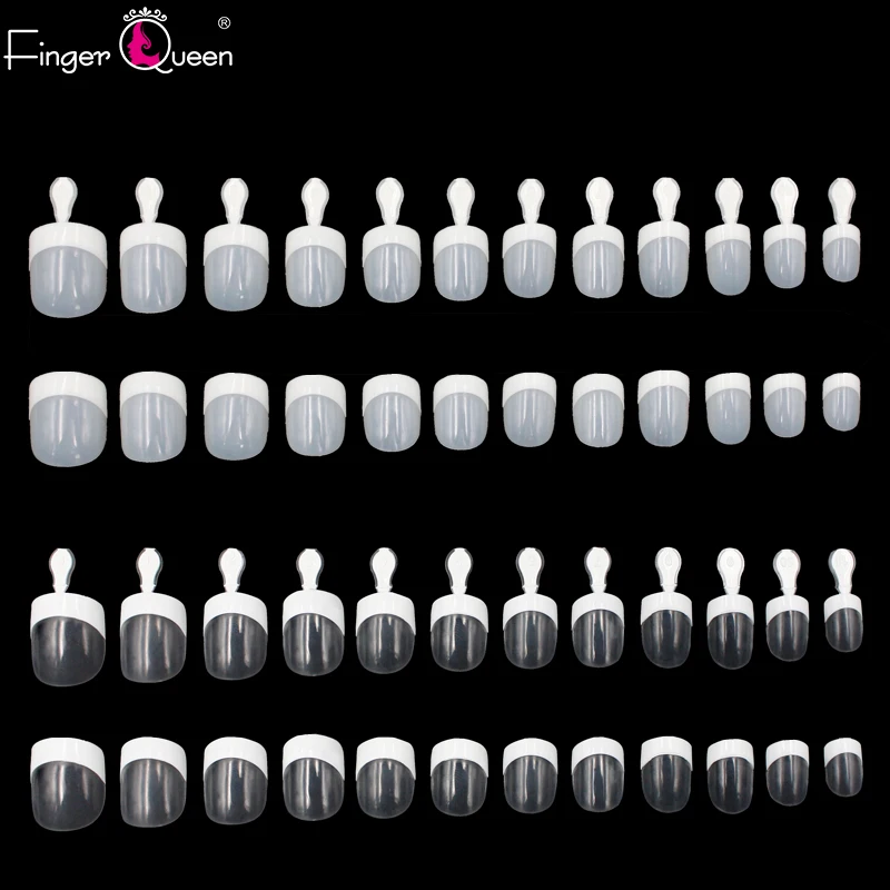 FingerQueen 100 шт Клей половина искусственные ногти/прозрачный гроб накладные ногти французский Искусственный Поддельные УФ-гель для украшения ногтей