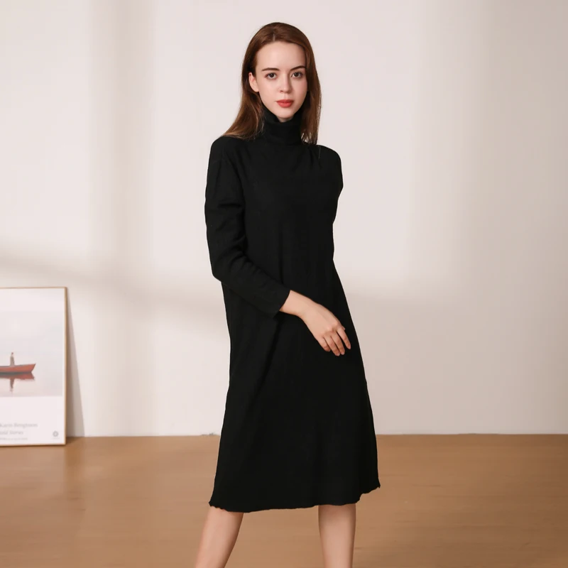 Knitted Women's Winter Dress Dresses Ladies Sweater Korean Fashion Clothing Robe Clothes Elegant Black Tight Woman Casual