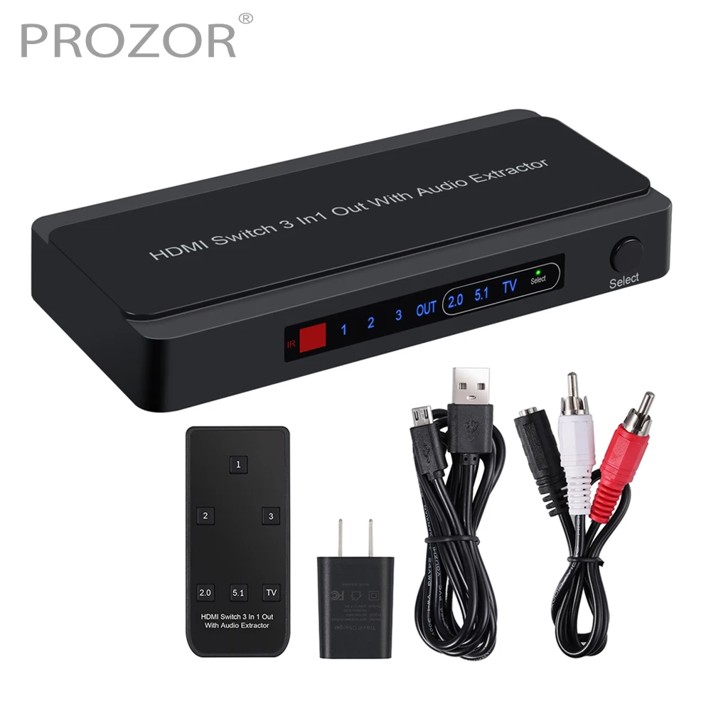 PROZOR 3X1 HDMI-совместимый переключатель аудио экстрактор сплиттер 2RCA на 3 5 мм кабель