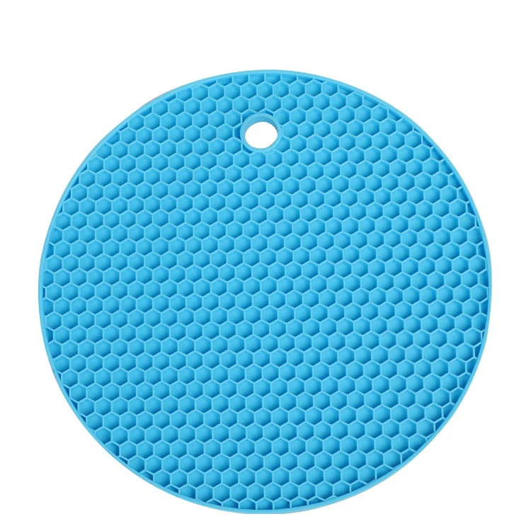Синий Round Silicone Heat Resistant Mat Kitchen Accessories Non-slip Mat For Pot Holder Hang Tableware Coaster Cushion Placemat - Цвет: Синий