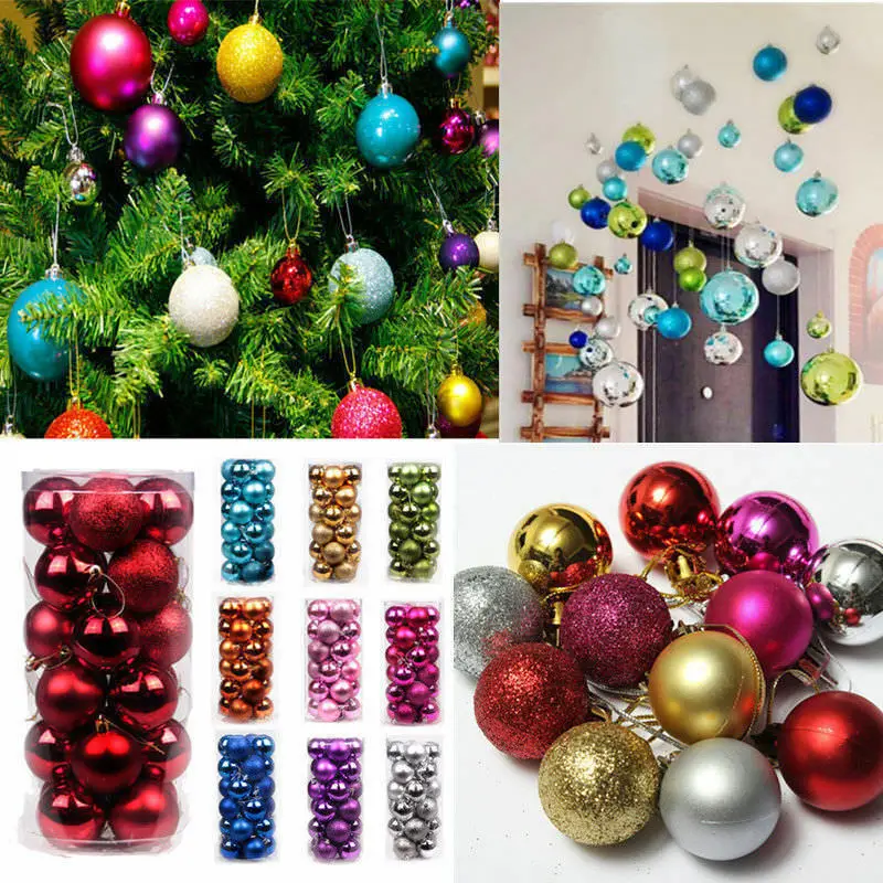 Christmas Ball Ornaments 24Pcs 2'' New Christmas Tree Xmas Ball Decoration Baubles Party Hanging Ornament