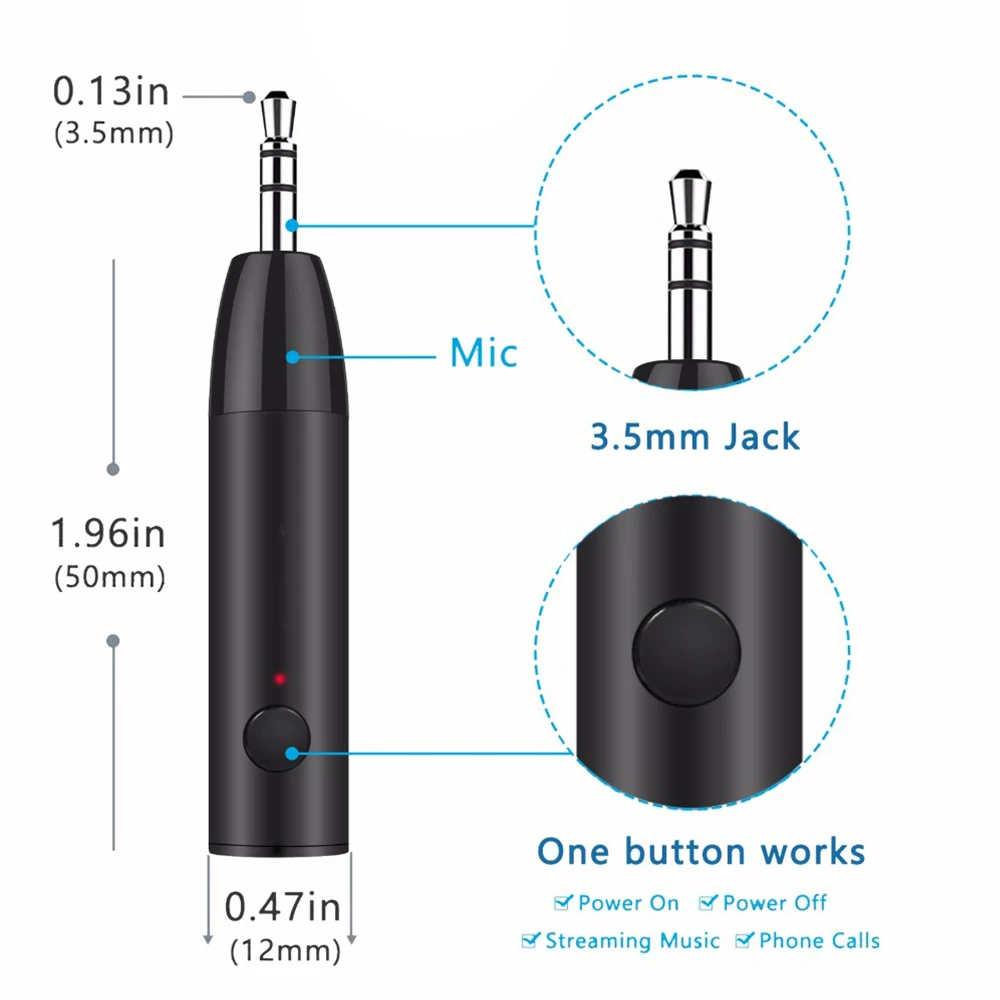Bluetooth Audio Receiver 3.5MM Jack Wireless Bluetooth-compatible 5.0 Receiver Aux Handsfree Stereo Audio Adapter for Car Headphone Speaker