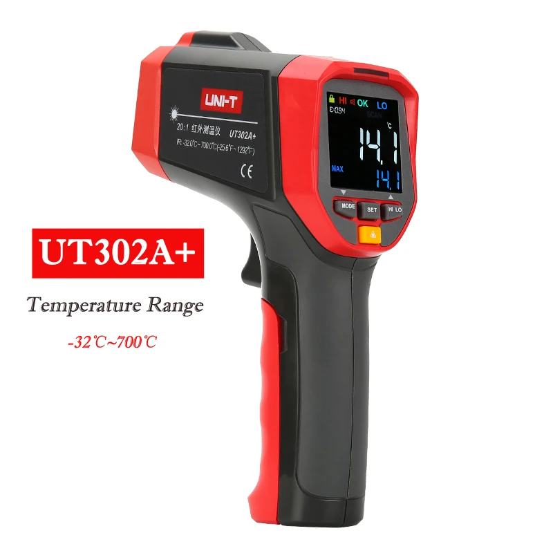 UNI-T UT302A+/302C+/302D+/303A+/303C+/303D+ Инфракрасные термометры; промышленный цветной экран электронный термометр - Цвет: UT302A(PLUS)
