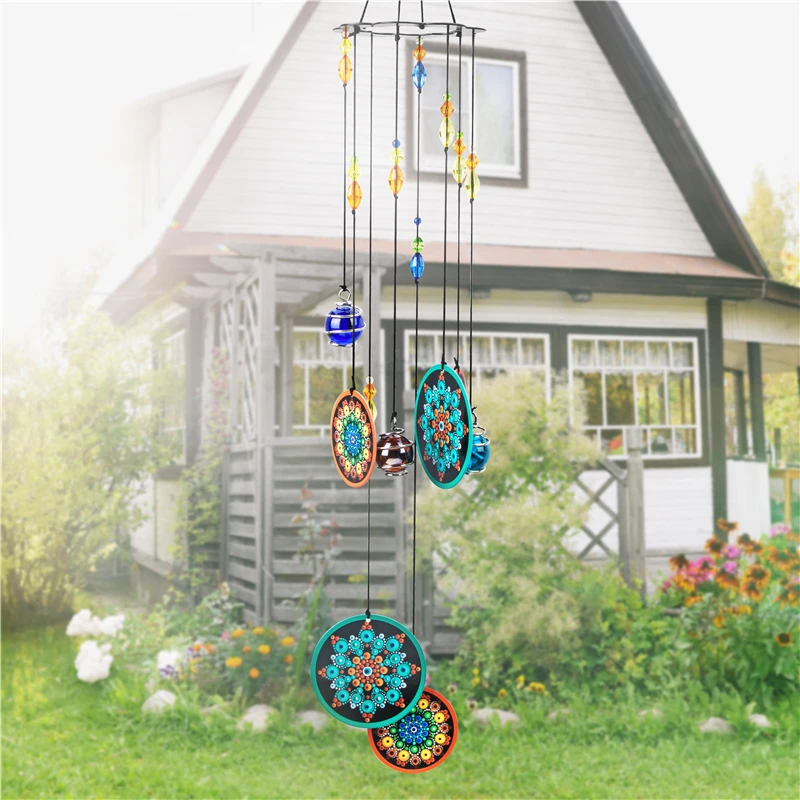 Vindar Glass Leaf Wind Chimes 32 Inch - Handmade Outdoor Garden Decor For Patio & Backyard