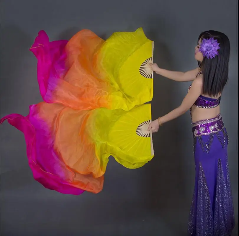 thumbnail image 2 of 4 Pairs Belly Dance Fan Veils - 70 Inch Artificial Silk Fans For Dance Performances 2 of 13