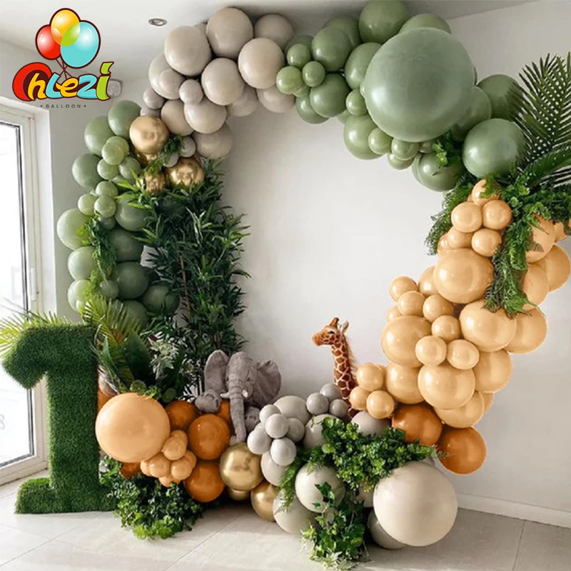 

139pcs Avocado Green Coffee Balloon Arch Kit Garland Chrome Gold Gray Latex Ballon Wedding Birthday Party Decoration Baby Shower