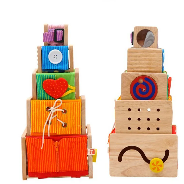 

Multi-functional Fabric Wood Set Children Fine Motion Training Wooden Beaded Bracelet Building Blocks Toy
