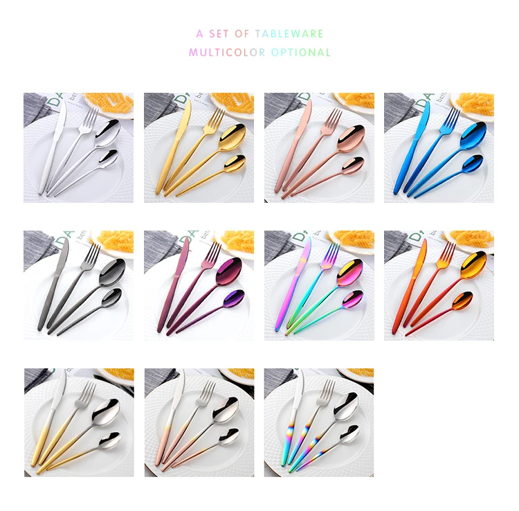 4Pcs Flatware Set Gold Cutlery Sets Stainless Steel Spoon Salad Fork Knife Dessert Tea-spoon Steak Snack Tools Dinnerware Set