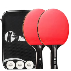 3-stars Table Tennis Racket Short Long Handle Rubber Bat 7 Ply Wood Blade Ping Pong Racket With 2 Rackets 3 Balls For Beginner