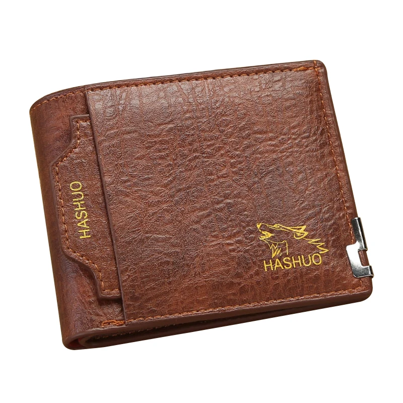 Мужской кошелек из искусственной кожи, короткий деловой кошелек, много карт, кредитный держатель для карт, кошелек для монет, мужской клатч - Цвет: Light Brown