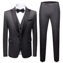 3 предмета, свадебный смокинг, костюмы с черным сатиновым отворотом, женихов, мужские свадебные костюмы, смокинги на заказ, мужские костюмы
