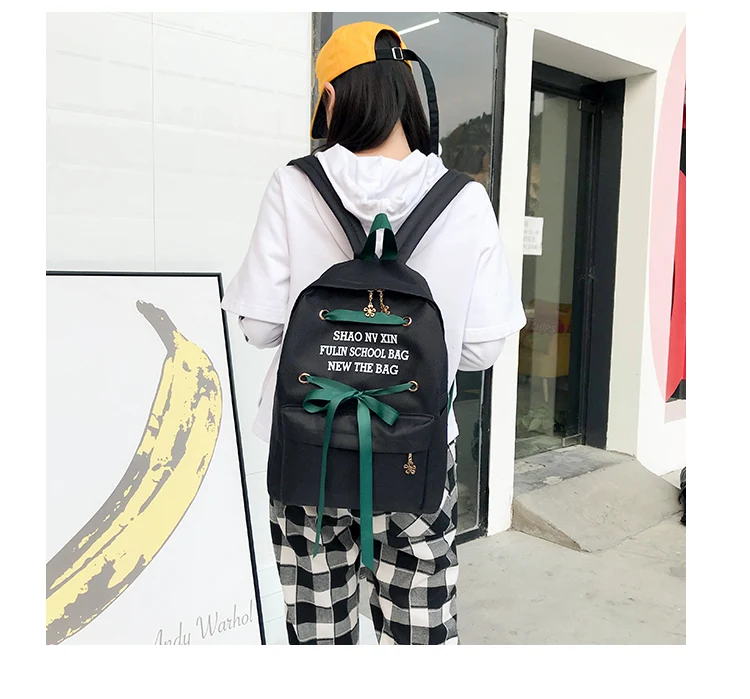 Стиль школьная сумка Для женщин корейско-Стиль Harajuku парусиновая лента Прохладный Универсальный кампус школьников средней школы S