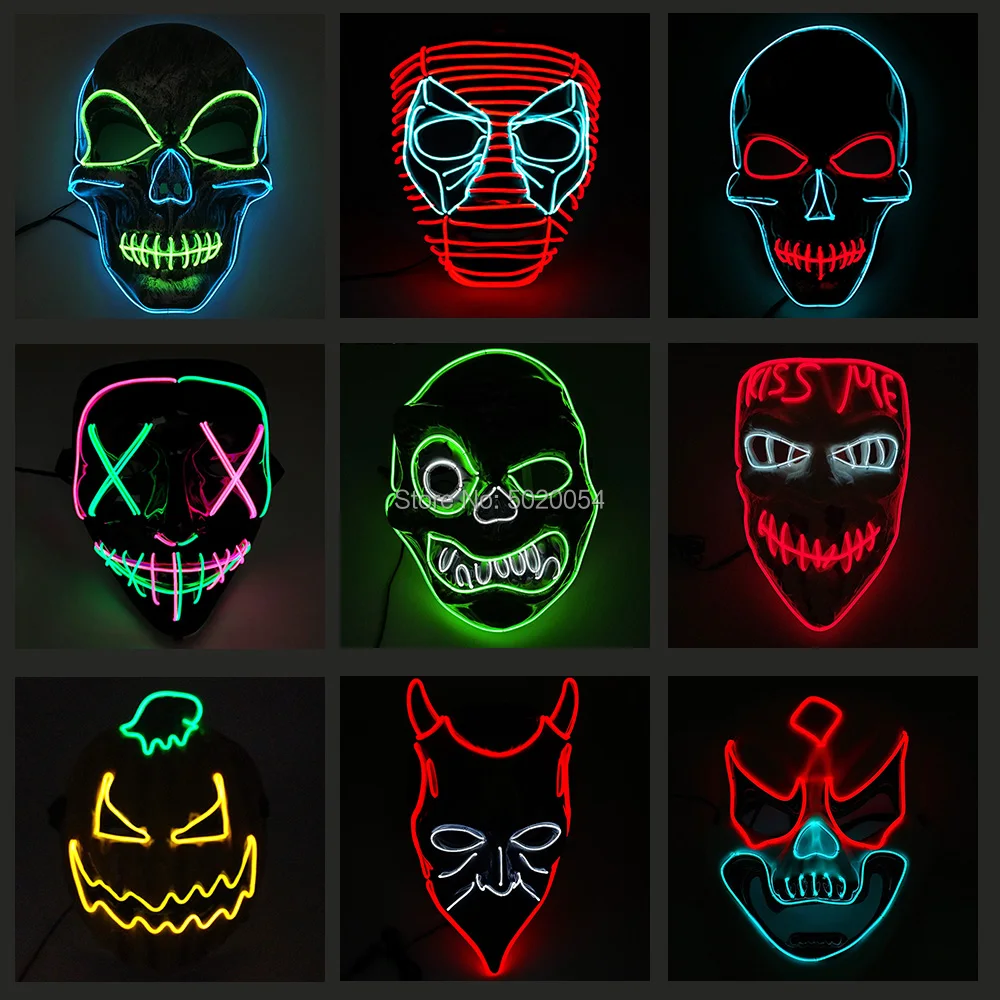 

New Arrival Horror Led Halloween Mask EL Wire Scary Face Mask Led Neon Mask For Party Easter Carnival Night Club Bar