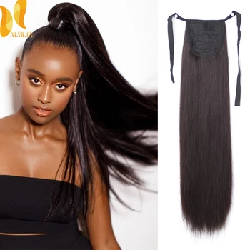 

XINRAN Long Straight Drawstring Ponytail Heat Resistant Synthetic Natural Straight Wrap Around Clip In Ponytail Hair Extension