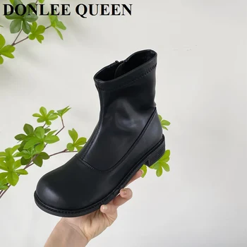 

Fashion Brand Ankle Boots Women Flat Round Toe Short Boots Slip On Female Casual British style Shoes Ladies Elegant Boots Mujer