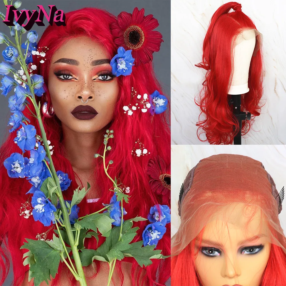 IvyNa красный 13x6 синтетический Синтетические волосы на кружеве парики Futura