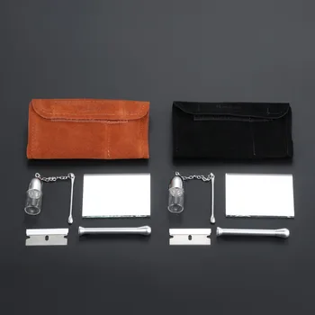 

One Set Portable Cigarette Accessories Cigarette Distribution Leather Storage Container Bag Mirror Bottle Snuff Snorting Set