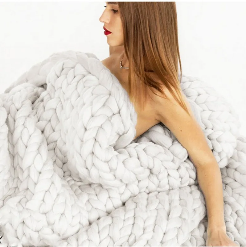 Новинка, акриловое вязаное мягкое ручное массивное одеяло, пледы для зимней кровати, дивана, плоского толстого вязания, покрывало для дивана, одеяла c