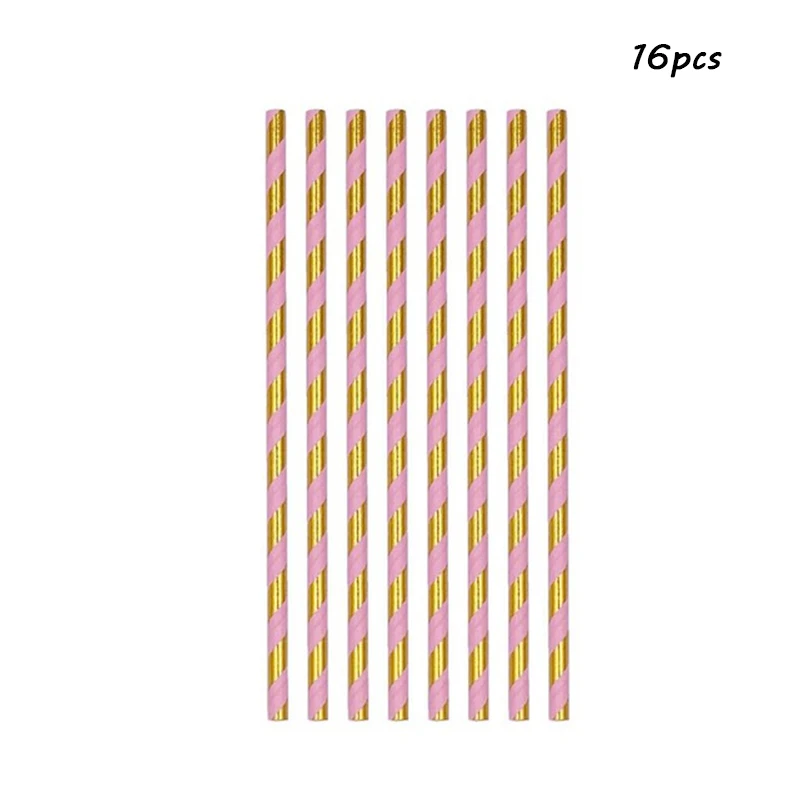 Paper Straws 16pcs Joriwoo Свадебные одноразовые вечерние столовые приборы бумажные соломинки тарелки чашки с днем рождения украшения для взрослых ребенок душ мальчик девочка - Цвет: Paper Straws 16pcs