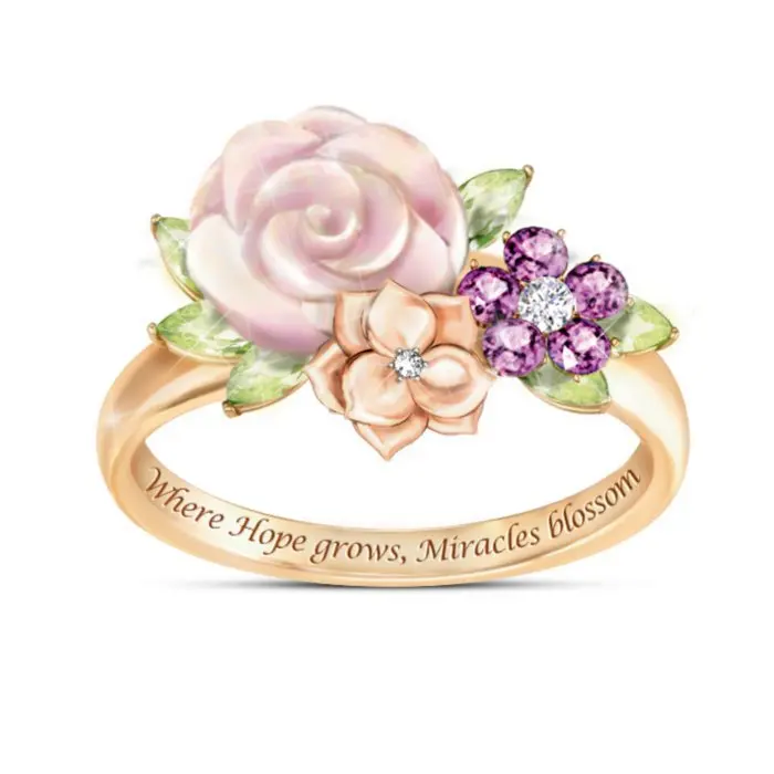 Модное эмалированное обручальное кольцо для женщин, блестящие кубические циркониевые каменные цветы желтого золота, Свадебные обручальные кольца