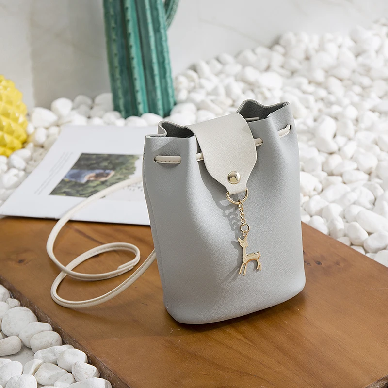 Мини ПУ Кожа Повседневная Drawstring Маленькая Сумка через Плечо для Женщин 2019 Ведро