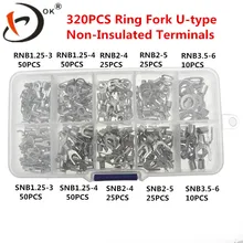 320pcs/box 10 kinds Non-Insulated Fork U-type Set Terminals Connectors Assortment Kit Electrical Crimp Spade Ring