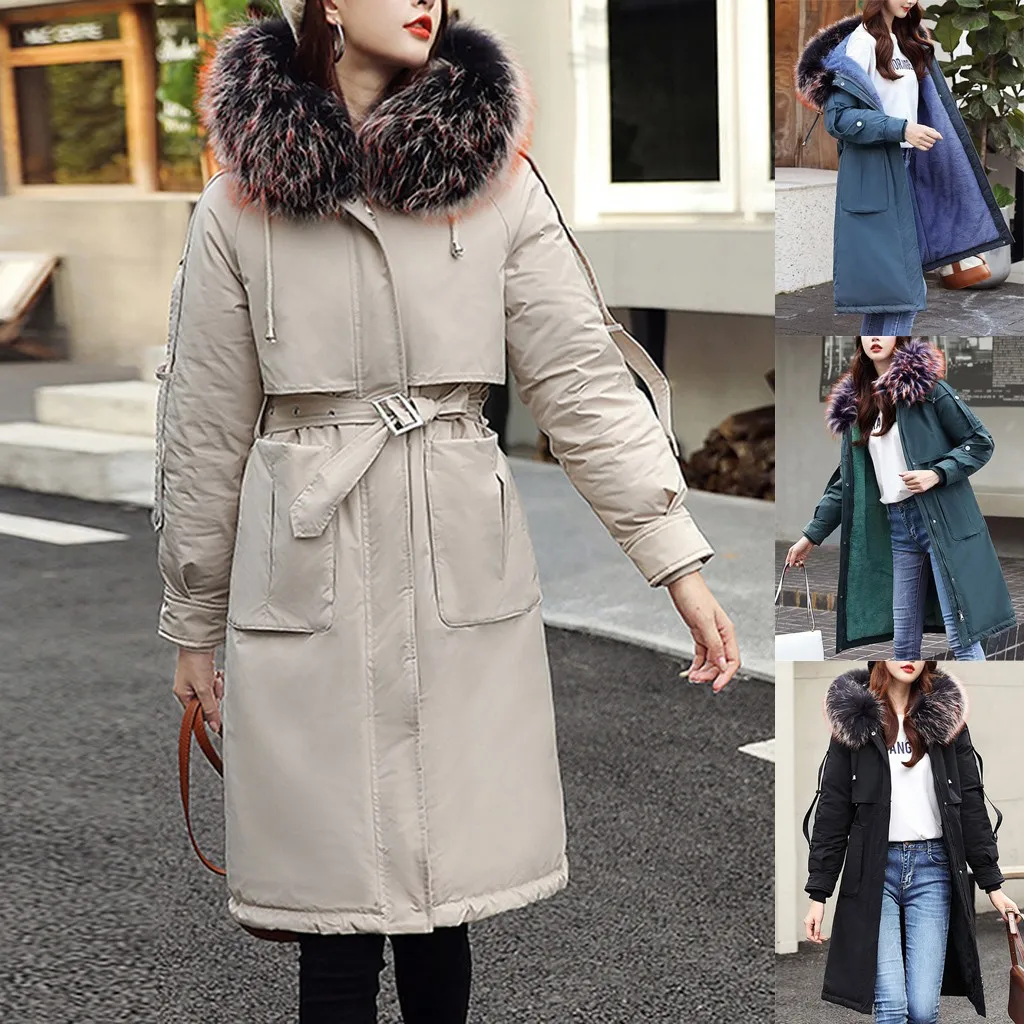 Зимние женские пальто новые модные теплые женские средней и длинной секции Большие размеры стеганые куртки пальто с мехом одежда# G30