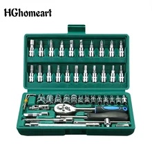 46 шт. набор инструментов для ремонта автомобиля 1/4 дюймов Набор торцевых головок динамометрический ключ с храповым механизмом комбинированный набор инструментов инструмент для ремонта авто