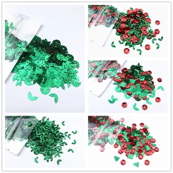 

10g/Pack Mixed Red Green 6-10mm Holly Berry Tree Leaf Loose Sequins Paillettes Christmas Decoration, Women Garments Sewing Craft