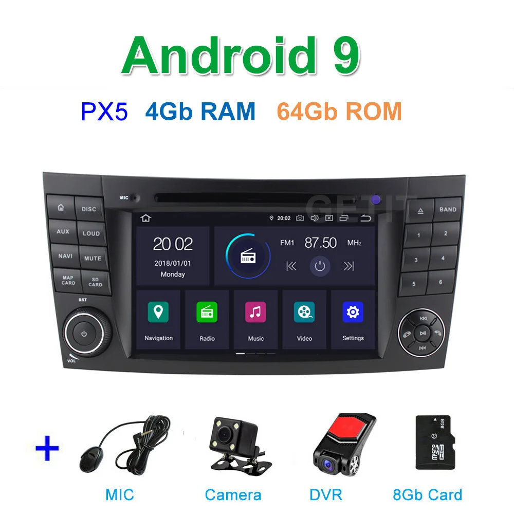 DSP 64G PX6 Android 9,0 автомобильный DVD плеер стерео для Mercedes Benz e-класс W211 E200 E220 E300 E350 E240 E270 E280 класс CLS W219 - Цвет: PX5 4G CAM DVR SD