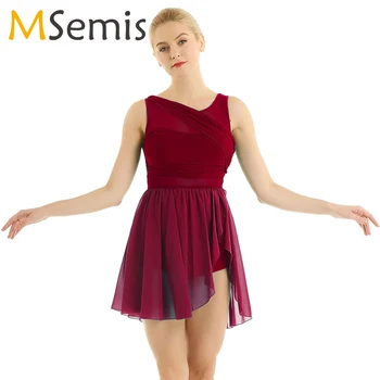 

Women Ballet Dress Asymmetric Chiffon Stretchy lyrical Dance Costume Gymnastics Leotard Dress Professional Ballerina Dance Dress