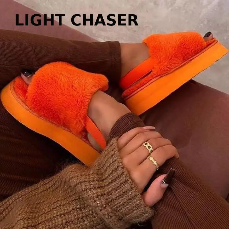 New Winter Keep Warm Women Fur Furry Slippers For Home Fluffy Soft Indoor Slides Thick Flats Heel Non Slip Indoor House Shoes